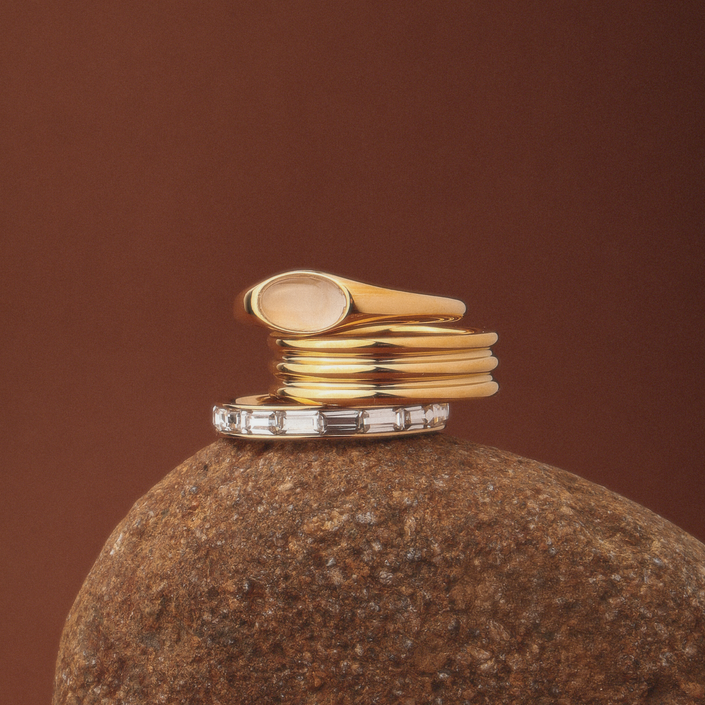 Damen Ring Gold mit Mondstein, wasserdicht, hypoallergen, 6 mm