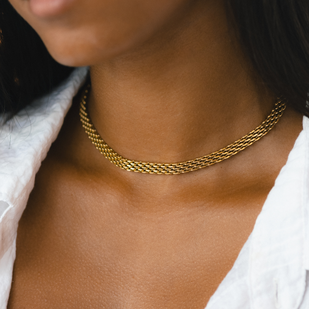 Damen Choker Halskette Gold geflochtene Gliederkette wasserdicht hypoallergen