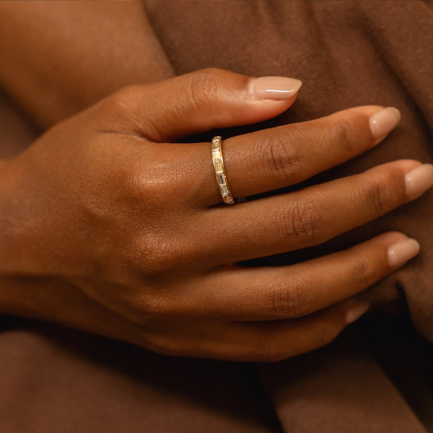 Damen Ring Gold mit weißem Zirkon, Baguette-Schliff, wasserdicht, hypoallergen