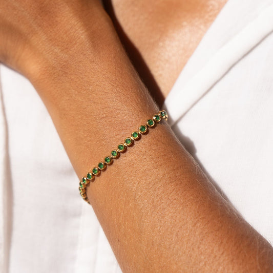 Damen Tennis Armband Grün Gold mit Zirkonsteinen verstellbar wasserfest hypoallergen