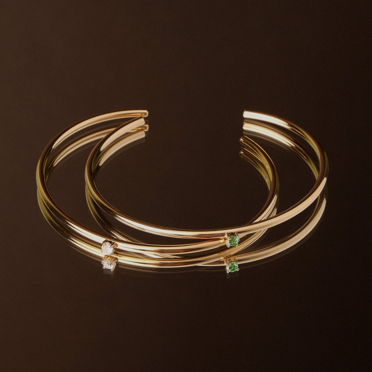 Damen Armreif Hellgrün mit Zirkonstein verstellbar wasserfest hypoallergen Gold Edelstahl