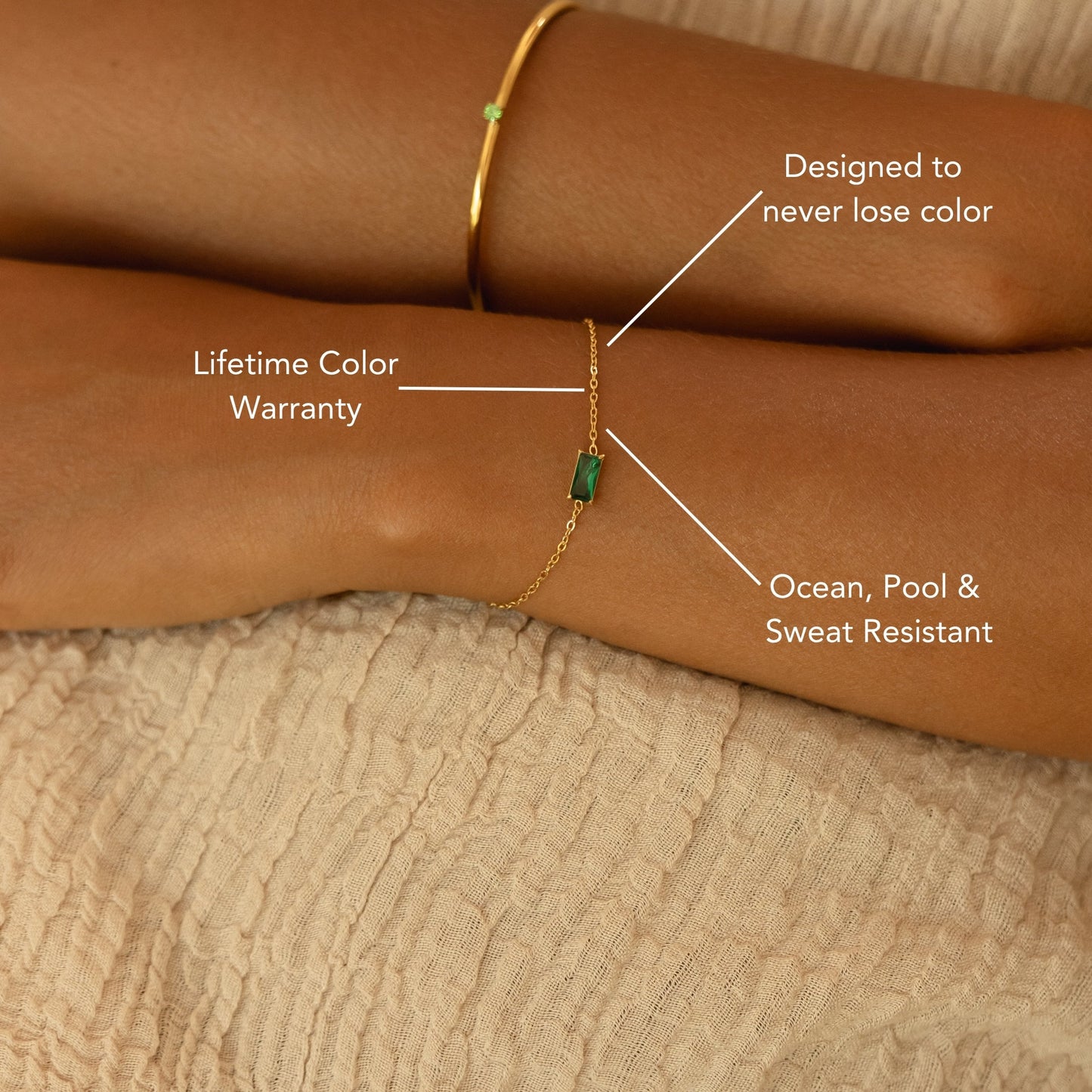 Damen Armband Gold mit grünem Stein verstellbar wasserfest hypoallergen Edelstahl