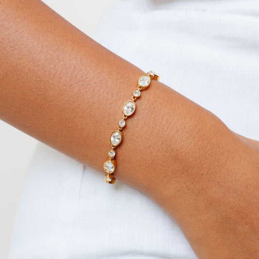 Damen Armband Gold mit Zirkonsteinen verstellbar wasserfest hypoallergen Station Chain
