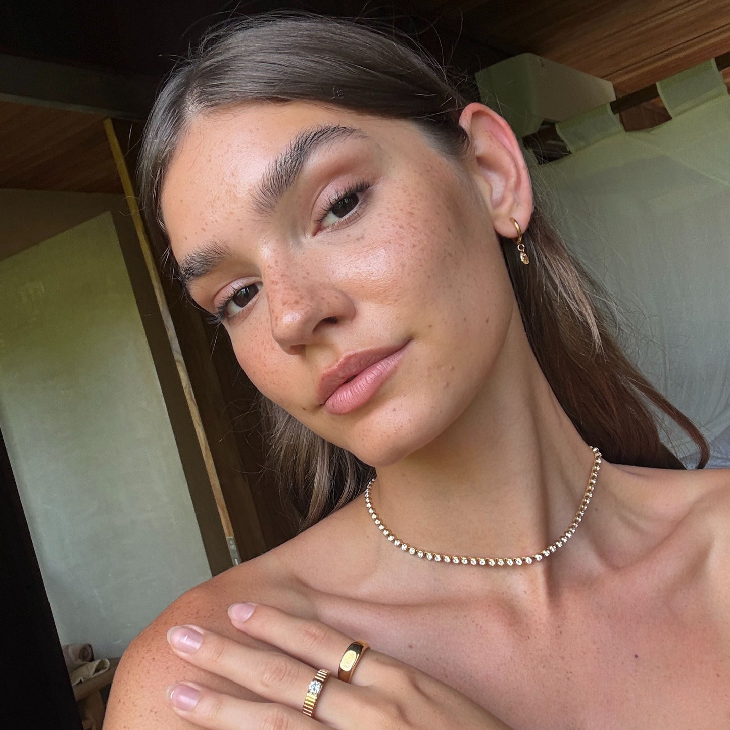 Damen Tennis Choker Gold mit Zirkon Steinen wasserfest