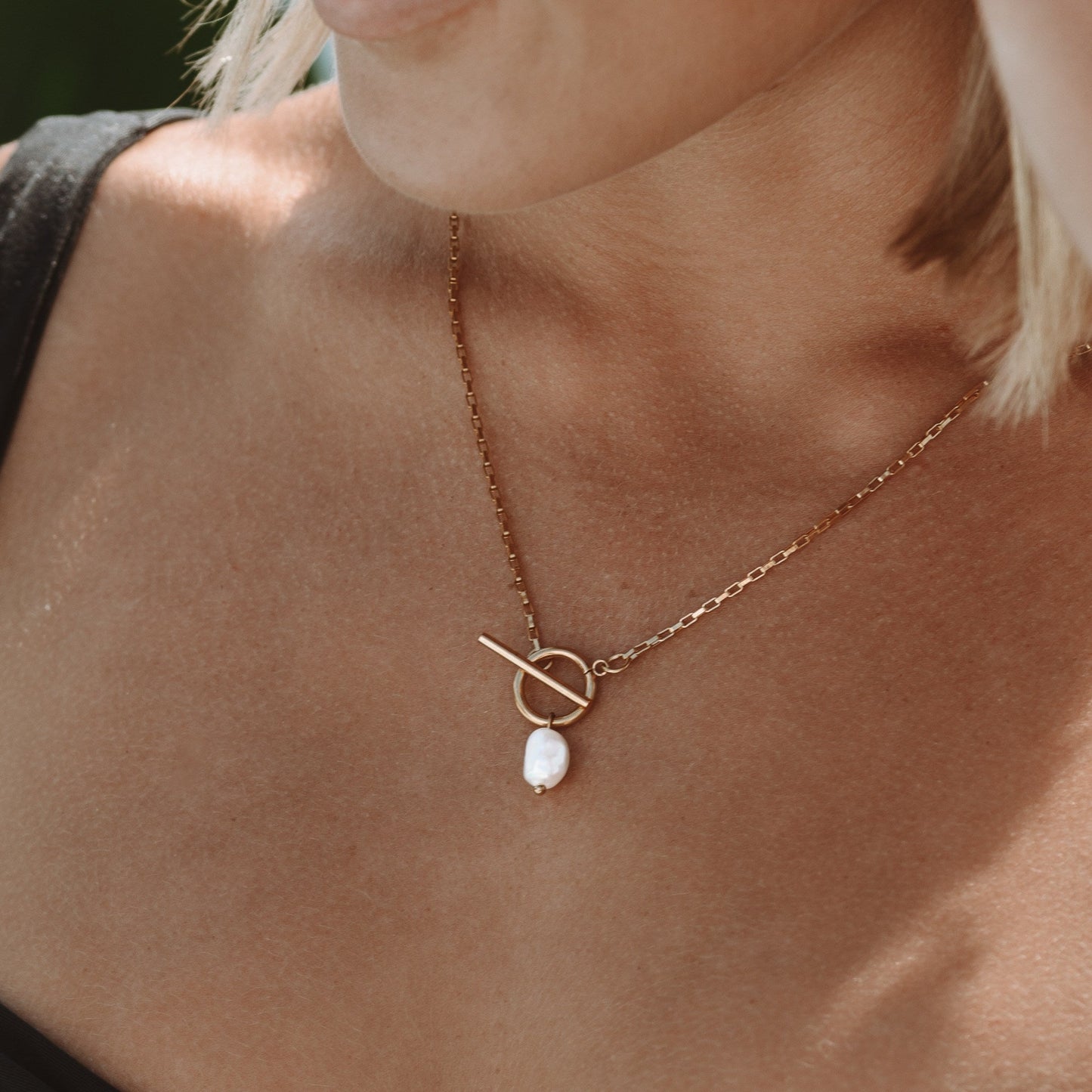 Damen Perlen Halskette Gold Süßwasserperle Toggle Verschluss wasserdicht