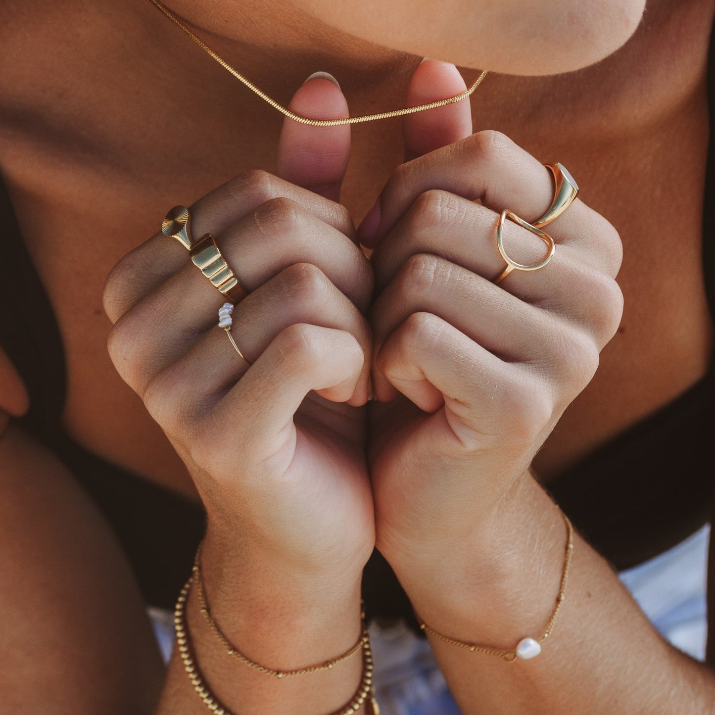 Damen Ring gold oval minimalistisch wasserfest hypoallergen