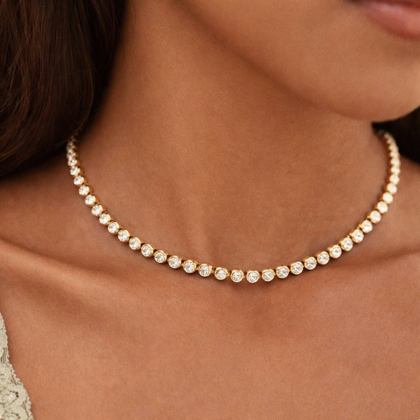 Damen Tennis Choker Gold mit Zirkon Steinen wasserfest