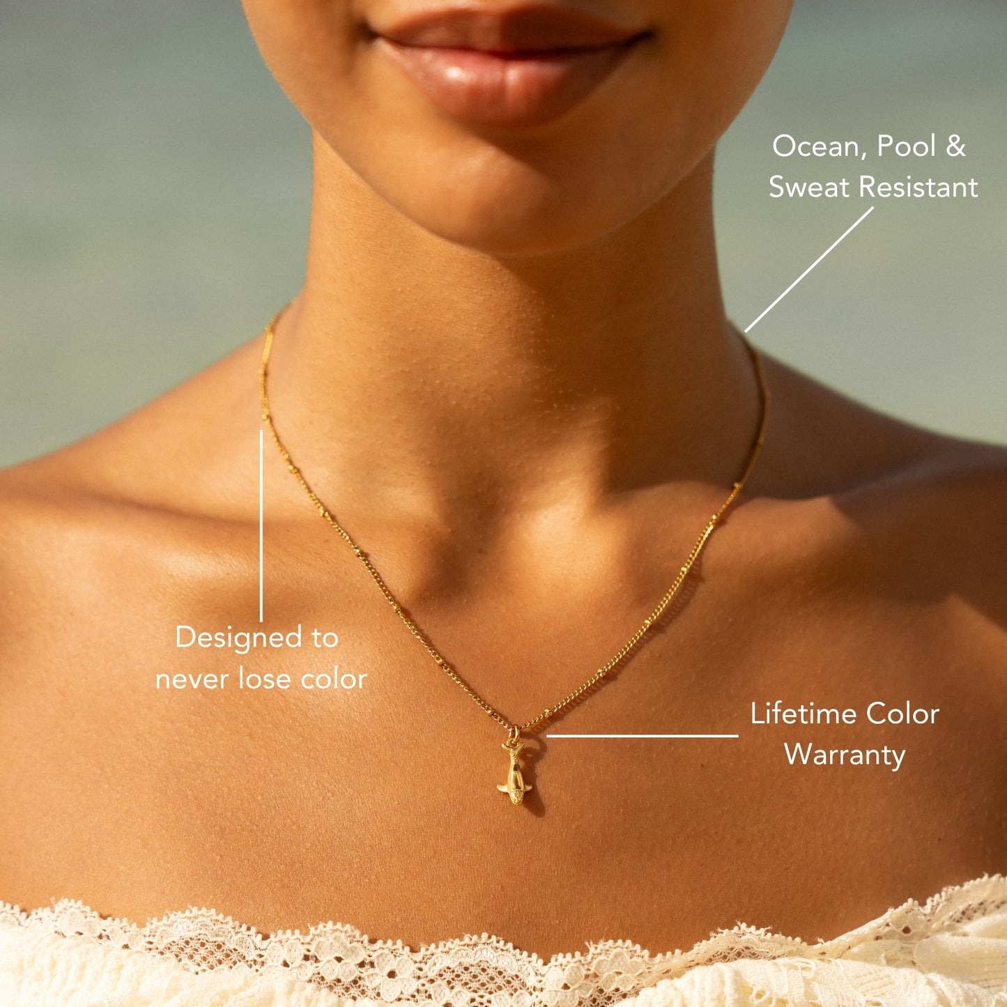 Damen Wal Kette Gold mit Anhänger wasserfest Edelstahl