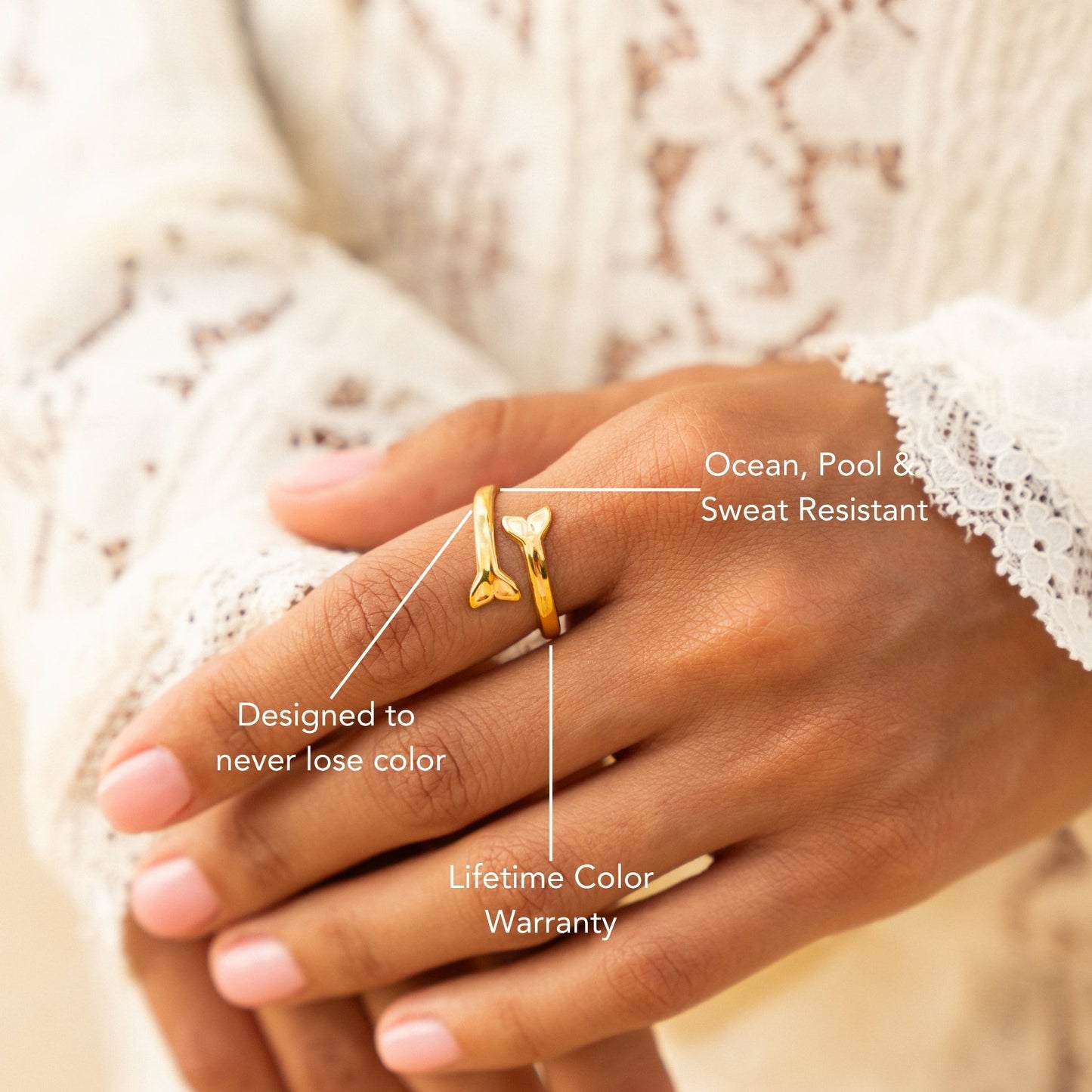 Damen Ring Gold offen verstellbar mit Schwanzflossen-Design wasserdicht