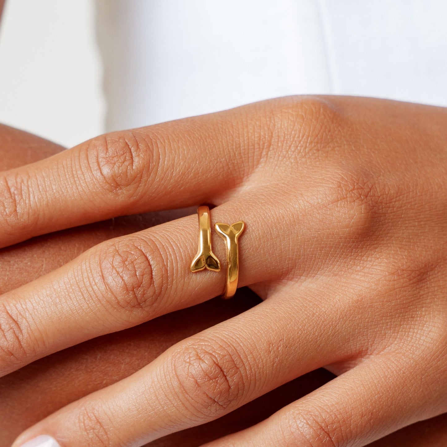Damen Ring Gold offen verstellbar mit Schwanzflossen-Design wasserdicht