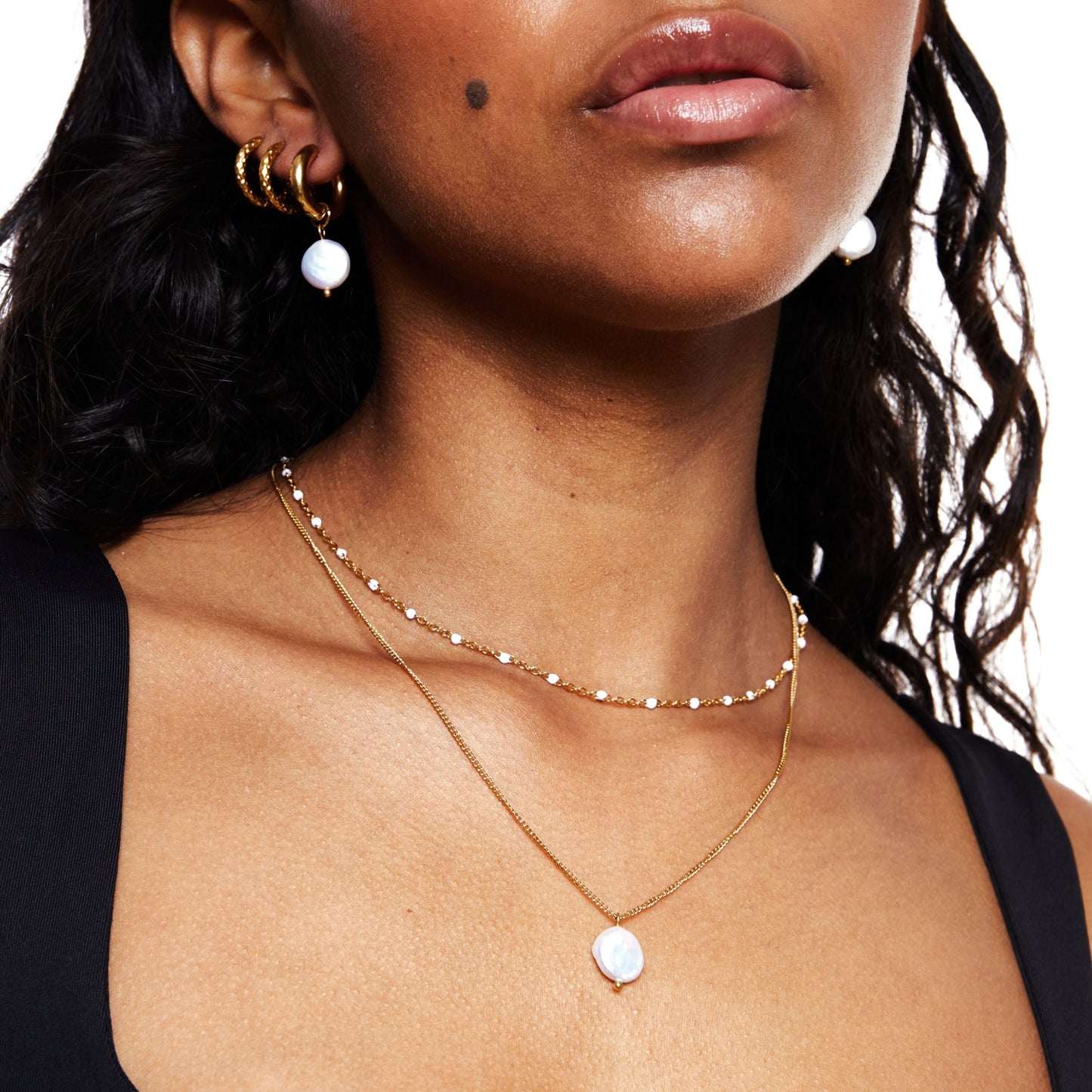 Damen Choker Halskette Weiß Gold Perlenoptik wasserfest hypoallergen