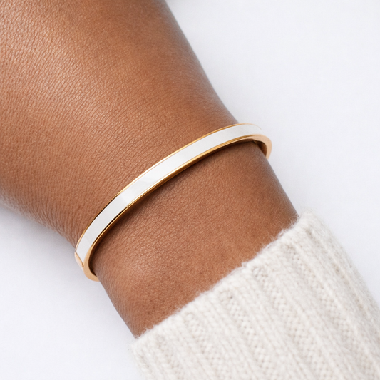 Damen Armreif Gold mit weißer Emaille wasserfest hypoallergen Edelstahl Bangle
