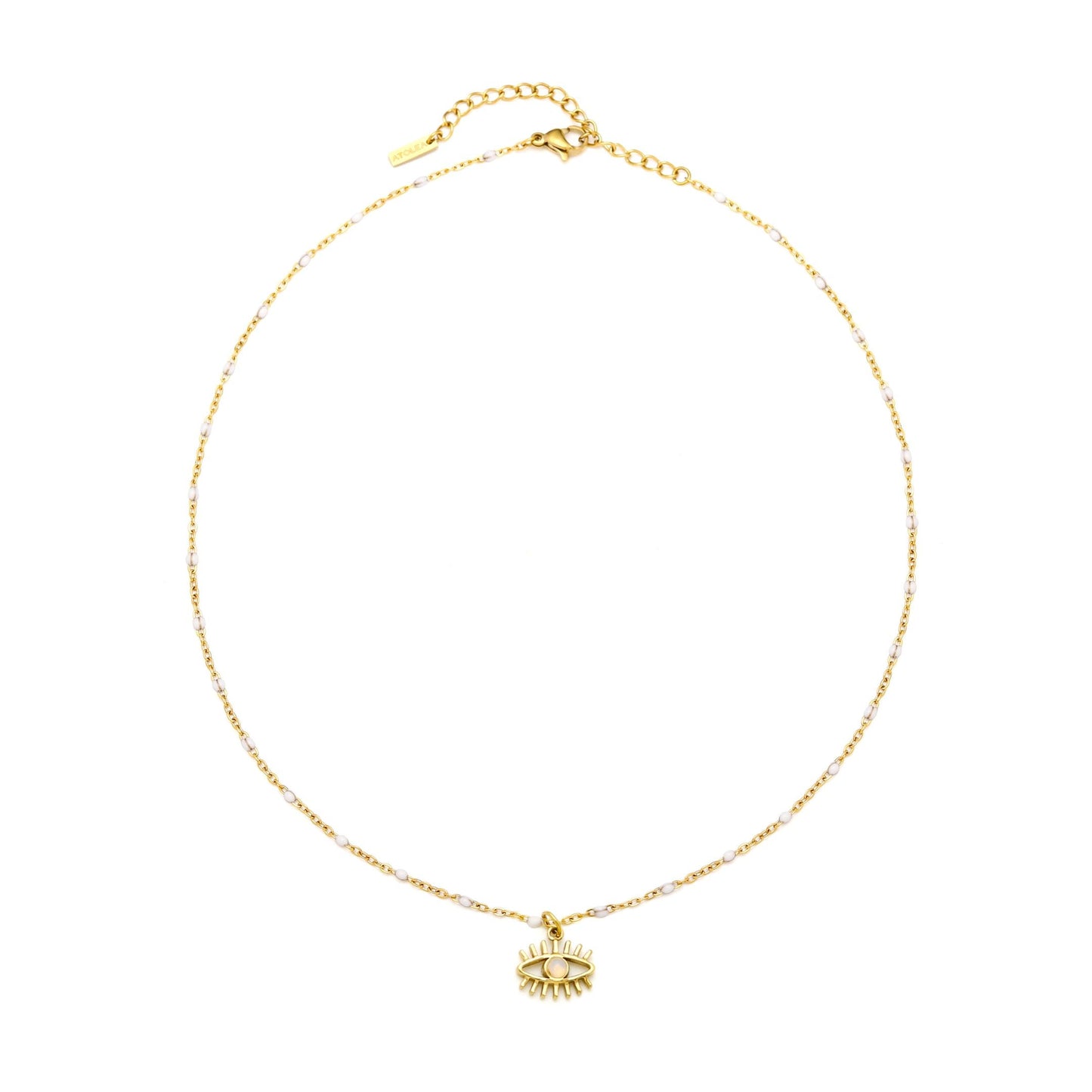 Damen Evil Eye Halskette Gold mit Opal Anhänger wasserfest Edelstahl
