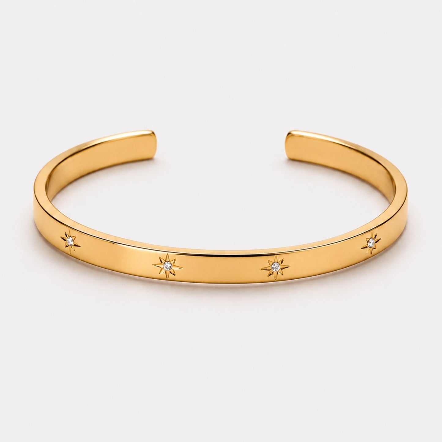 Damen Armreif Gold mit Sternmotiv und Zirkonsteinen verstellbar wasserfest hypoallergen