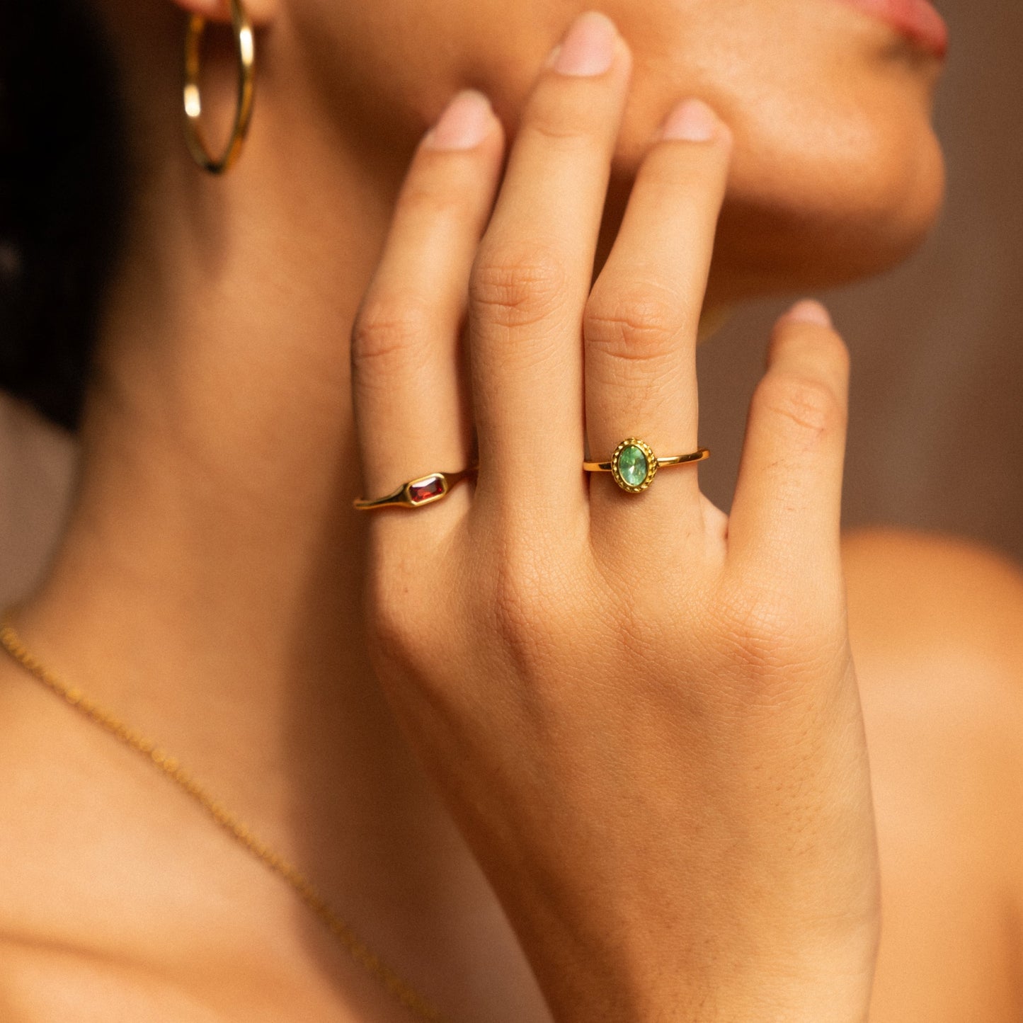 Damen Ring Gold mit Zirkon, schmaler Edelstahlring, wasserfest, hypoallergen