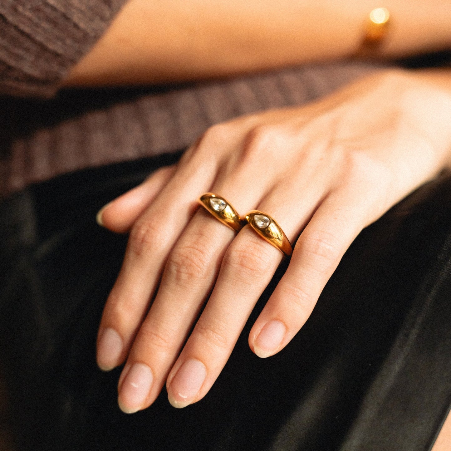 Damen Ring Set Gold wasserfest mit Zirkonen, hypoallergen