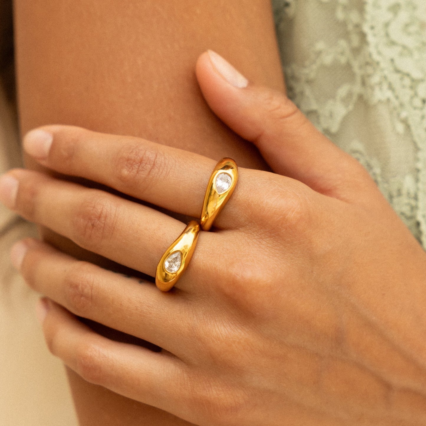 Damen Ring Set Gold wasserfest mit Zirkonen, hypoallergen
